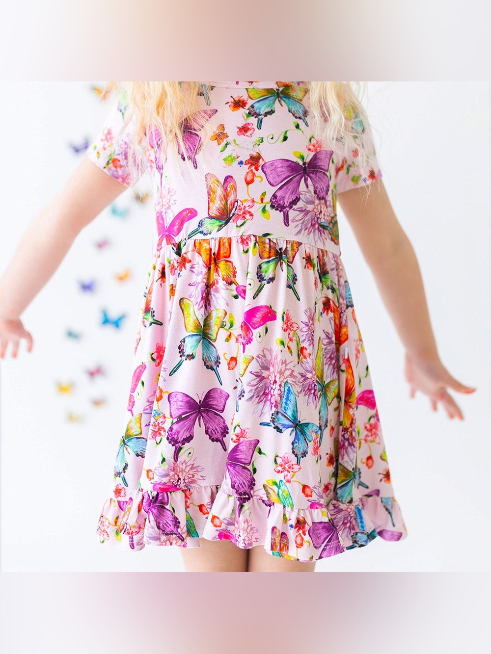 Posh Peanut Pink Butterfly Print Ruffle Twirl Dress 5-6T